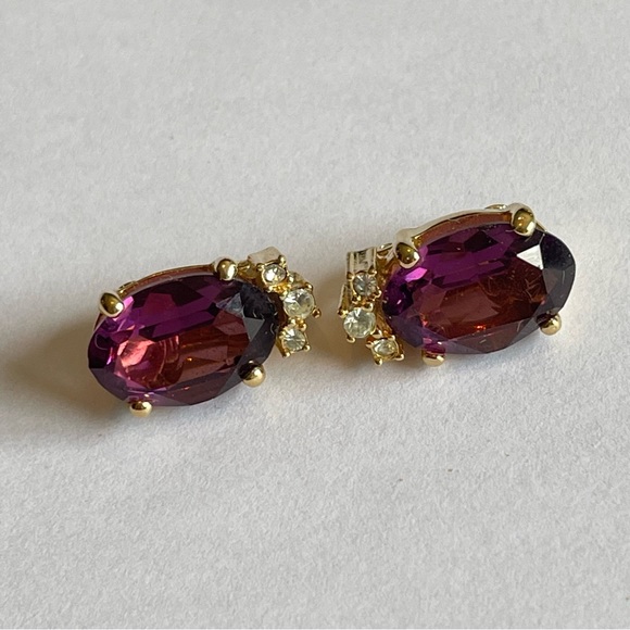 Christian Dior vintage purple amethyst clip on earrings rhinestone luxury - Picture 5 of 10